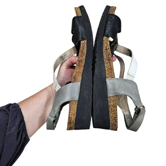 Naot Women's Leather Sandals Black & White Adjustable Straps Cork Footbed Size 4 - Picture 11 of 15